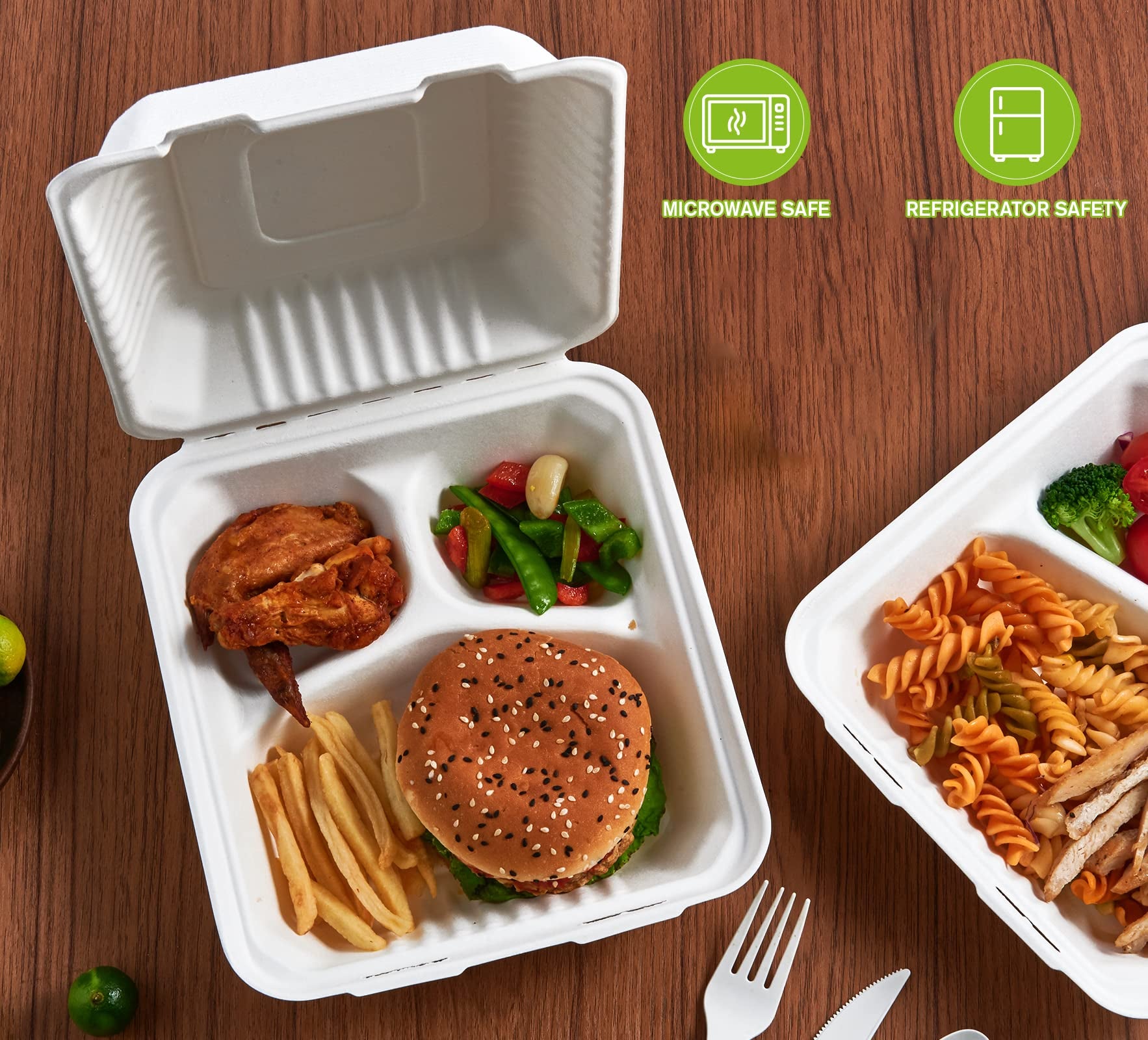 8 x 8 in Clamshell Heavy - Duty Leak - Resistant Sugarcane To Go Boxes｜BPA - Free, Toxin - Free - ECOlipak