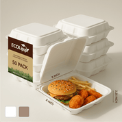 8 x 8 in Clamshell Heavy - Duty Leak - Resistant Sugarcane To Go Boxes｜BPA - Free, Toxin - Free - ECOlipak