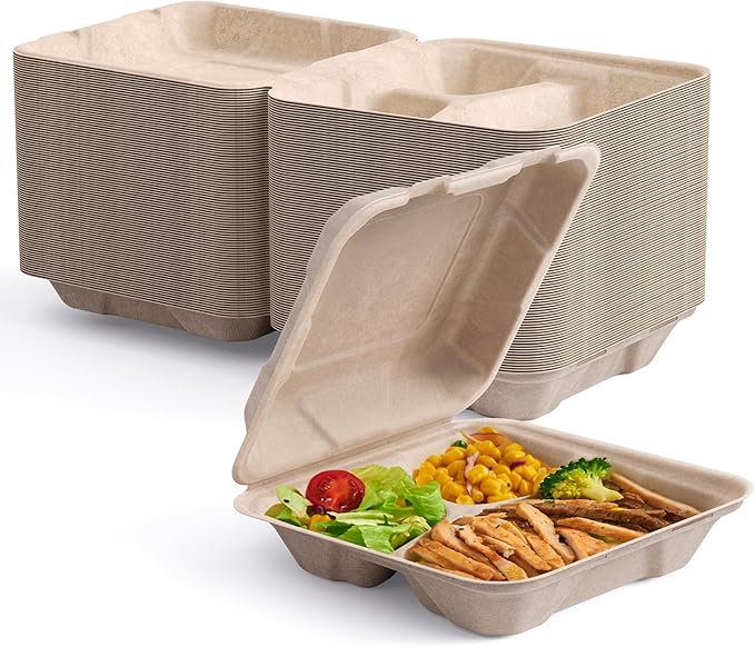 8 x 8 in Clamshell Heavy - Duty Leak - Resistant Sugarcane To Go Boxes｜BPA - Free, Toxin - Free - ECOlipak