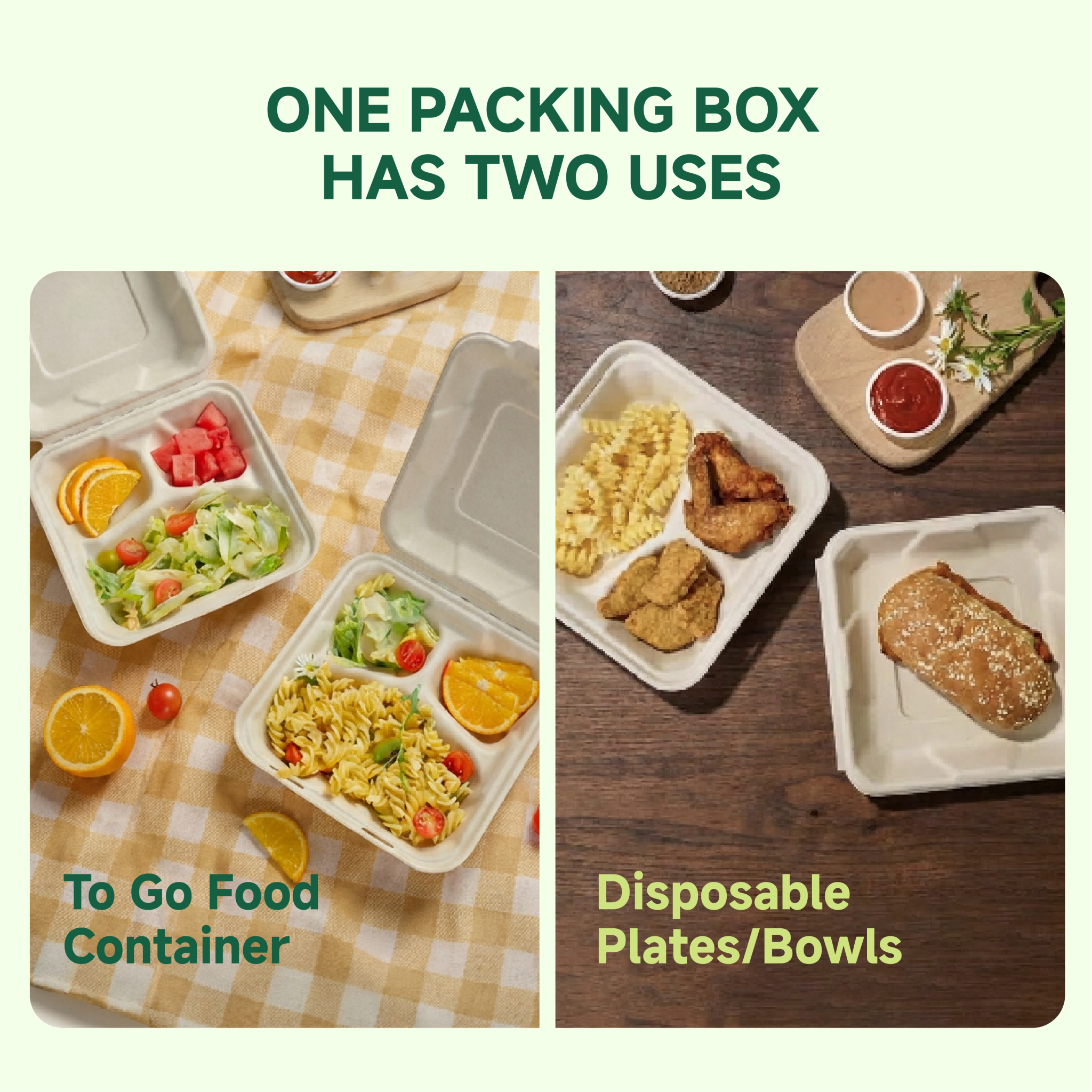 8 x 8 in Clamshell Heavy - Duty Leak - Resistant Sugarcane To Go Boxes｜BPA - Free, Toxin - Free - ECO - Lipak