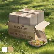 8 x 8 in Clamshell Heavy - Duty Leak - Resistant Sugarcane To Go Boxes｜BPA - Free, Toxin - Free - ECOlipak
