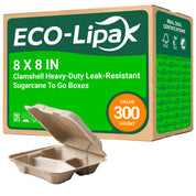 8 x 8 in Clamshell Heavy - Duty Leak - Resistant Sugarcane To Go Boxes｜BPA - Free, Toxin - Free - ECOlipak