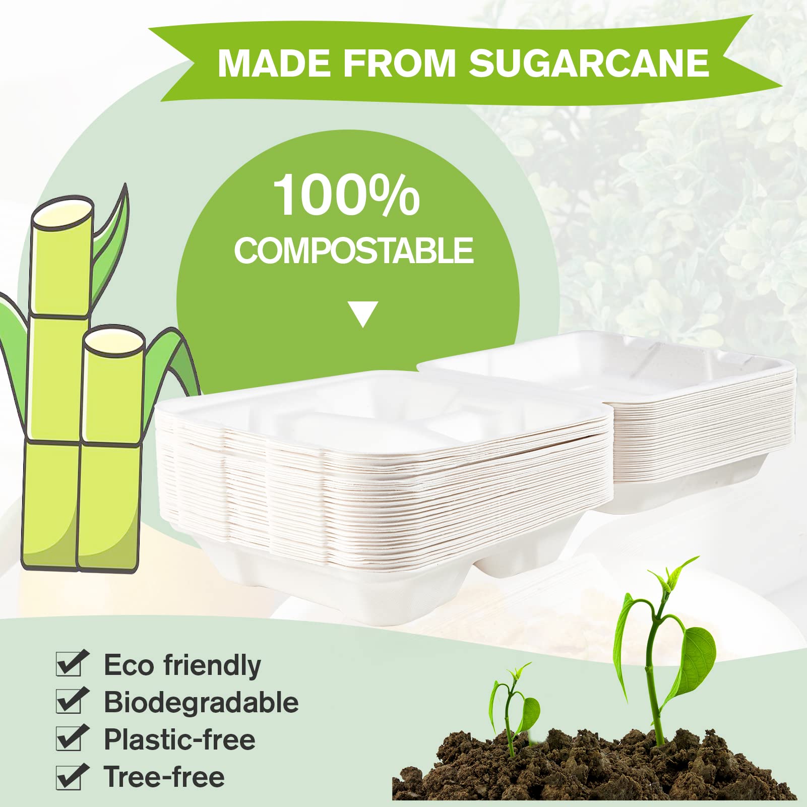 8 x 8 in Clamshell Heavy - Duty Leak - Resistant Sugarcane To Go Boxes｜BPA - Free, Toxin - Free - ECOlipak