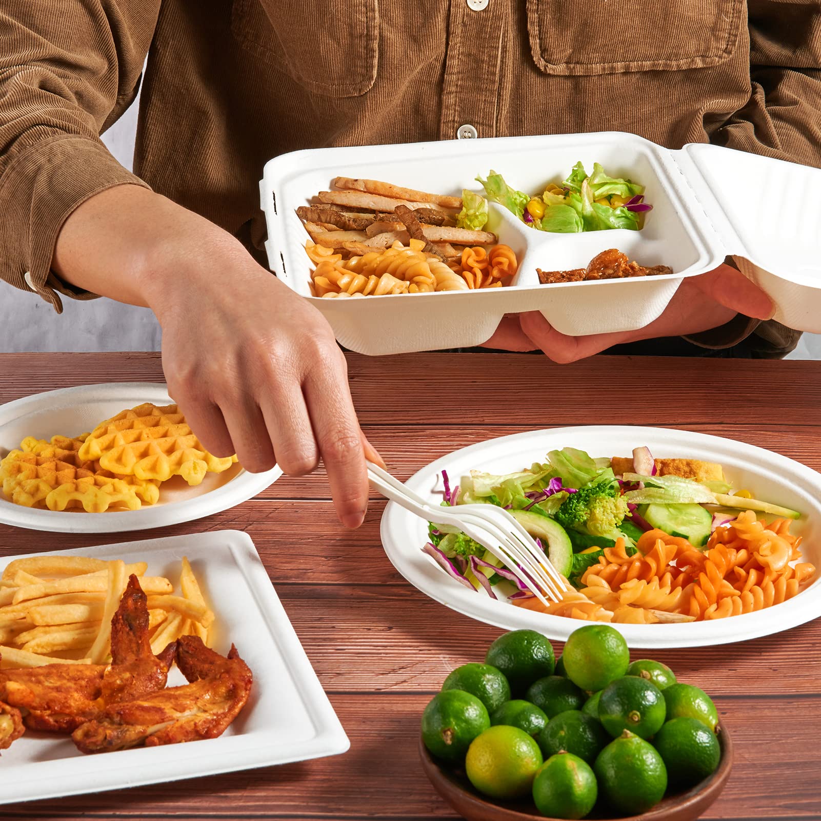 8 x 8 in Clamshell Heavy - Duty Leak - Resistant Sugarcane To Go Boxes｜BPA - Free, Toxin - Free - ECOlipak