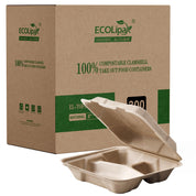 8 x 8 in Clamshell Heavy - Duty Leak - Resistant Sugarcane To Go Boxes｜BPA - Free, Toxin - Free - ECOlipak