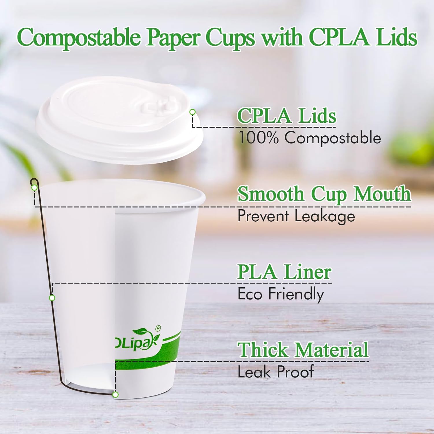 8oz/12oz/16 oz Heat - Resistant Multi - Purpose Compostable Cups with CPLA Lid｜BPA - Free, Toxin - Free - ECO - Lipak