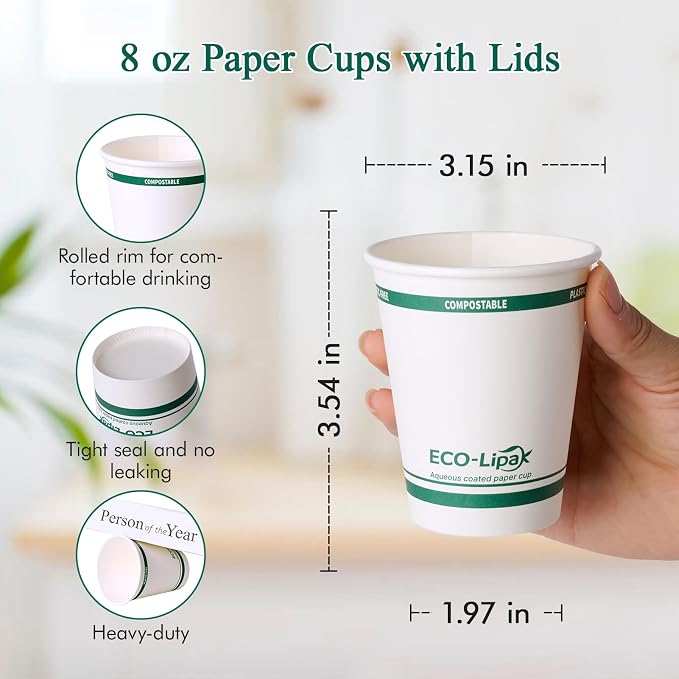 Vasos Compostables Ecológicos para Bebidas Calientes｜Sin BPA, Sin Plástico