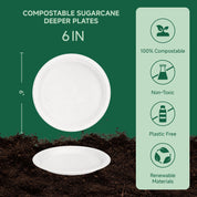 9 in / 10 in Round Deep Dish Leak - Resistant Sugarcane Compostable Plates｜BPI Certified, BPA - Free - ECOlipak
