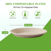 9 in / 10 in Round Deep Dish Leak - Resistant Sugarcane Compostable Plates｜BPI Certified, BPA - Free - ECOlipak