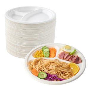 9 in / 10 in Round Heavy - Duty Compostable 3 Compartment Plates｜BPI Certified, BPA - Free - ECOlipak