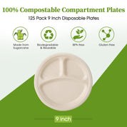 9 in / 10 in Round Heavy - Duty Compostable 3 Compartment Plates｜BPI Certified, BPA - Free - ECOlipak