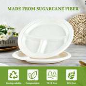 9 in / 10 in Round Heavy - Duty Compostable 3 Compartment Plates｜BPI Certified, BPA - Free - ECOlipak