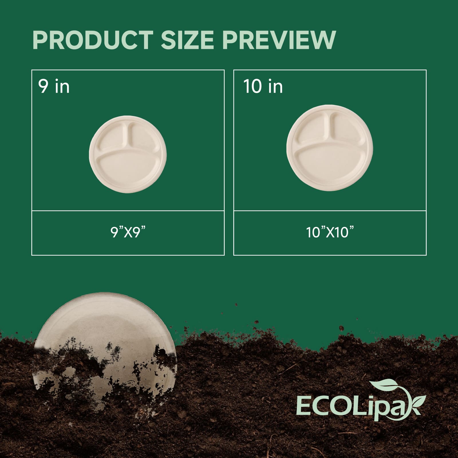 9 in / 10 in Round Heavy - Duty Compostable 3 Compartment Plates｜BPI Certified, BPA - Free - ECOlipak