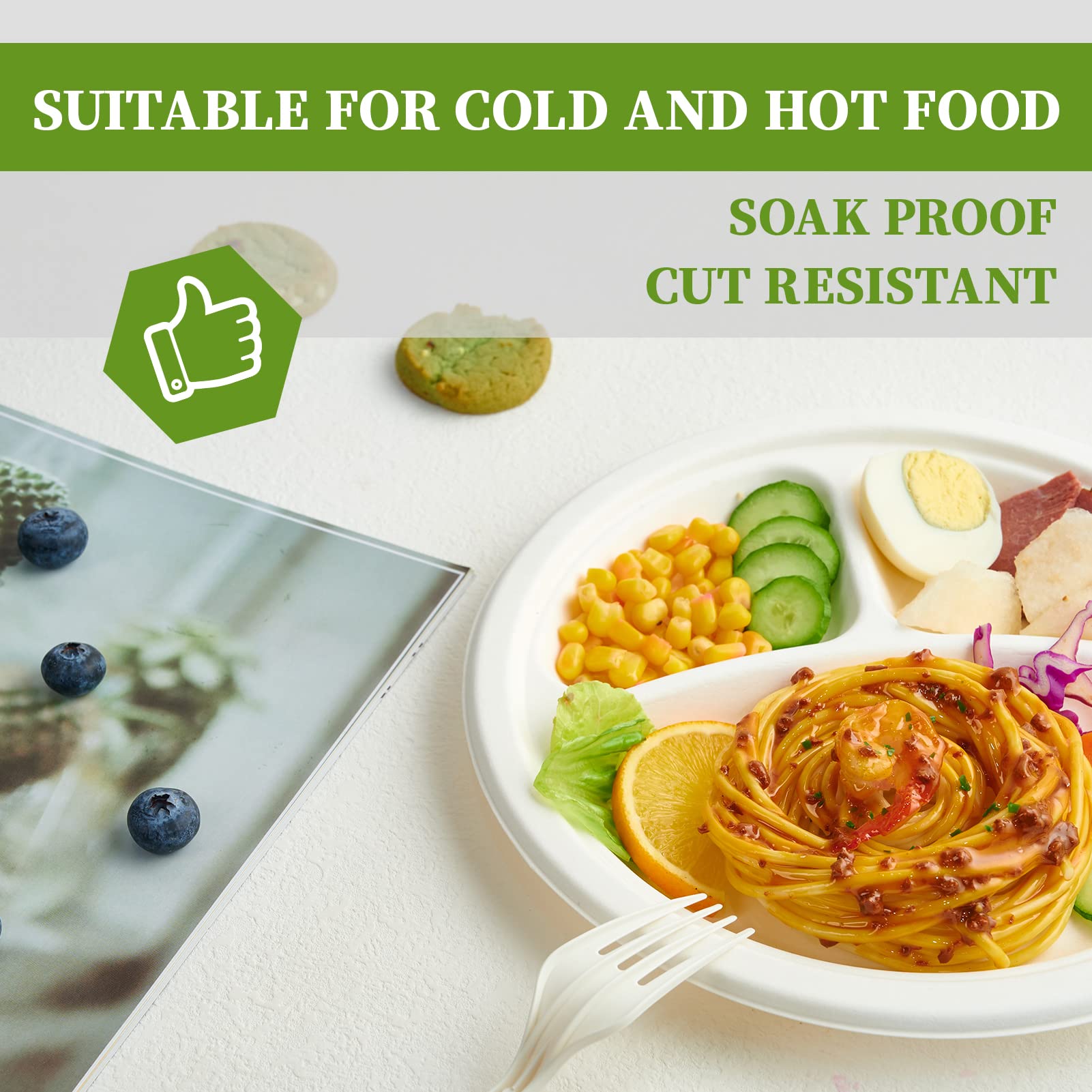 9 in / 10 in Round Heavy - Duty Compostable 3 Compartment Plates｜BPI Certified, BPA - Free - ECOlipak