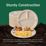 9 in / 10 in Round Heavy - Duty Compostable 3 Compartment Plates｜BPI Certified, BPA - Free - ECOlipak