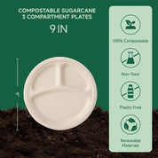 9 in / 10 in Round Heavy - Duty Compostable 3 Compartment Plates｜BPI Certified, BPA - Free - ECOlipak