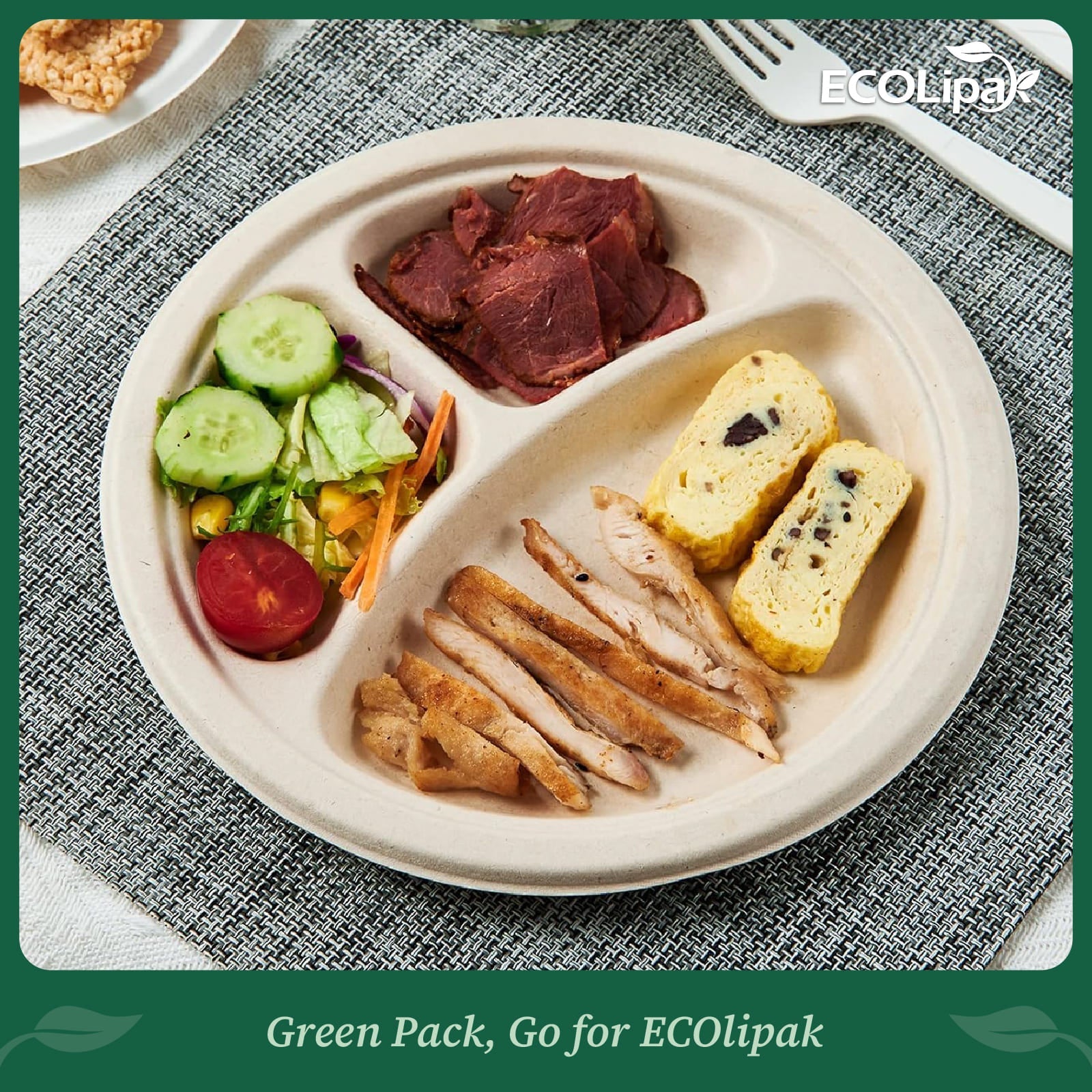 9 in / 10 in Round Heavy - Duty Compostable 3 Compartment Plates｜BPI Certified, BPA - Free - ECOlipak