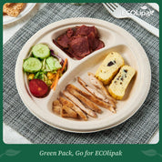9 in / 10 in Round Heavy - Duty Compostable 3 Compartment Plates｜BPI Certified, BPA - Free - ECOlipak