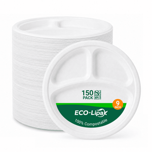 9 in / 10 in Round Heavy-Duty Compostable 3 Compartment Plates｜BPI Certified, PFAS-Free, BPA-Free - ECO-Lipak
