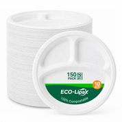 9 in / 10 in Round Heavy-Duty Compostable 3 Compartment Plates｜BPI Certified, PFAS-Free, BPA-Free - ECO-Lipak