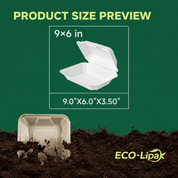 9 x 6 in Sugarcane Clamshell Takeout Containers – White or Natural｜BPI Certified, PFAS-Free, BPA-Free - ECO-Lipak