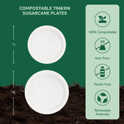 Compostable 7in&9in Sugarcane Plates