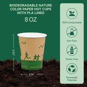 Biodegradable Nature Color Paper Hot Cups with PLA Lined