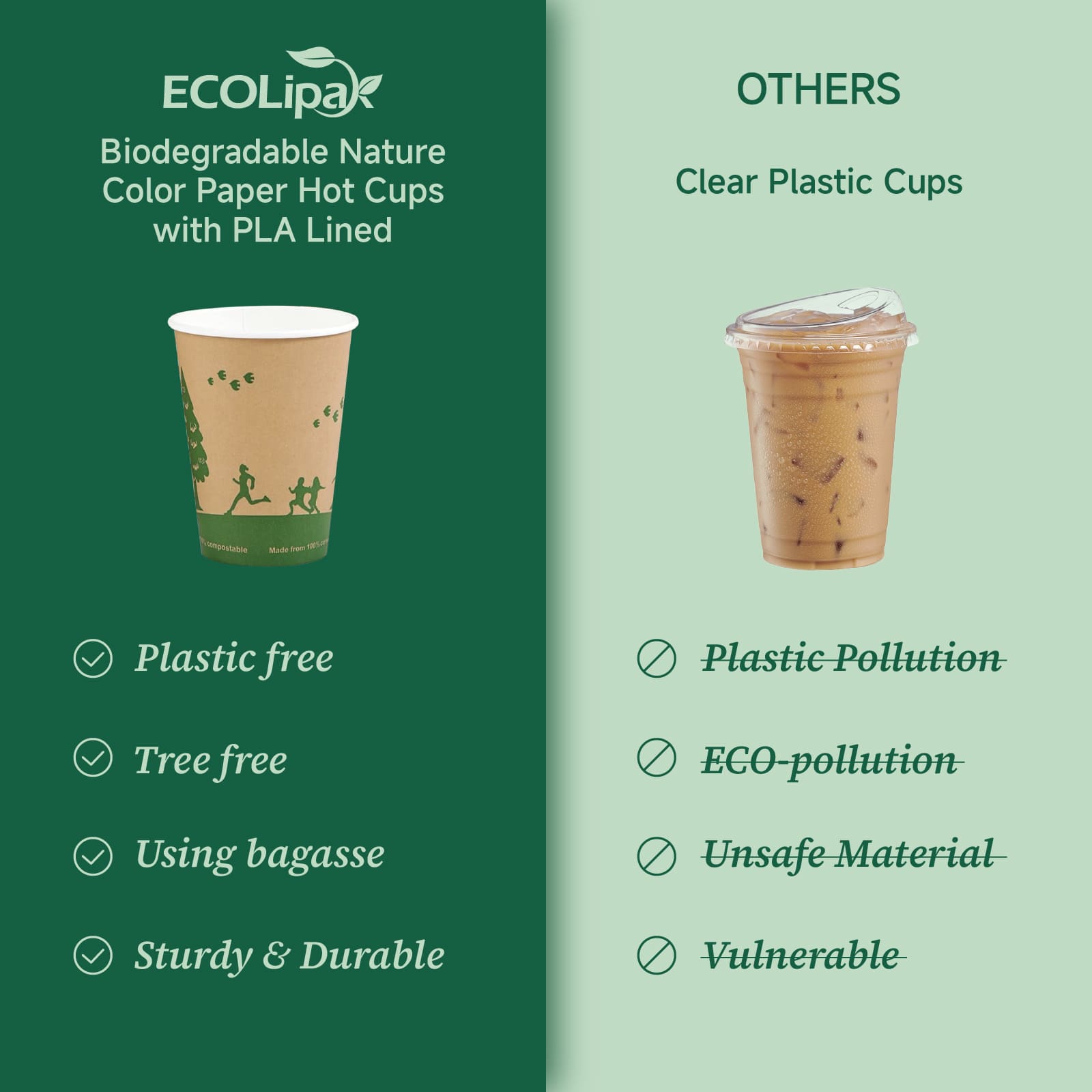 Biodegradable Nature Color Paper Hot Cups with PLA Lined
