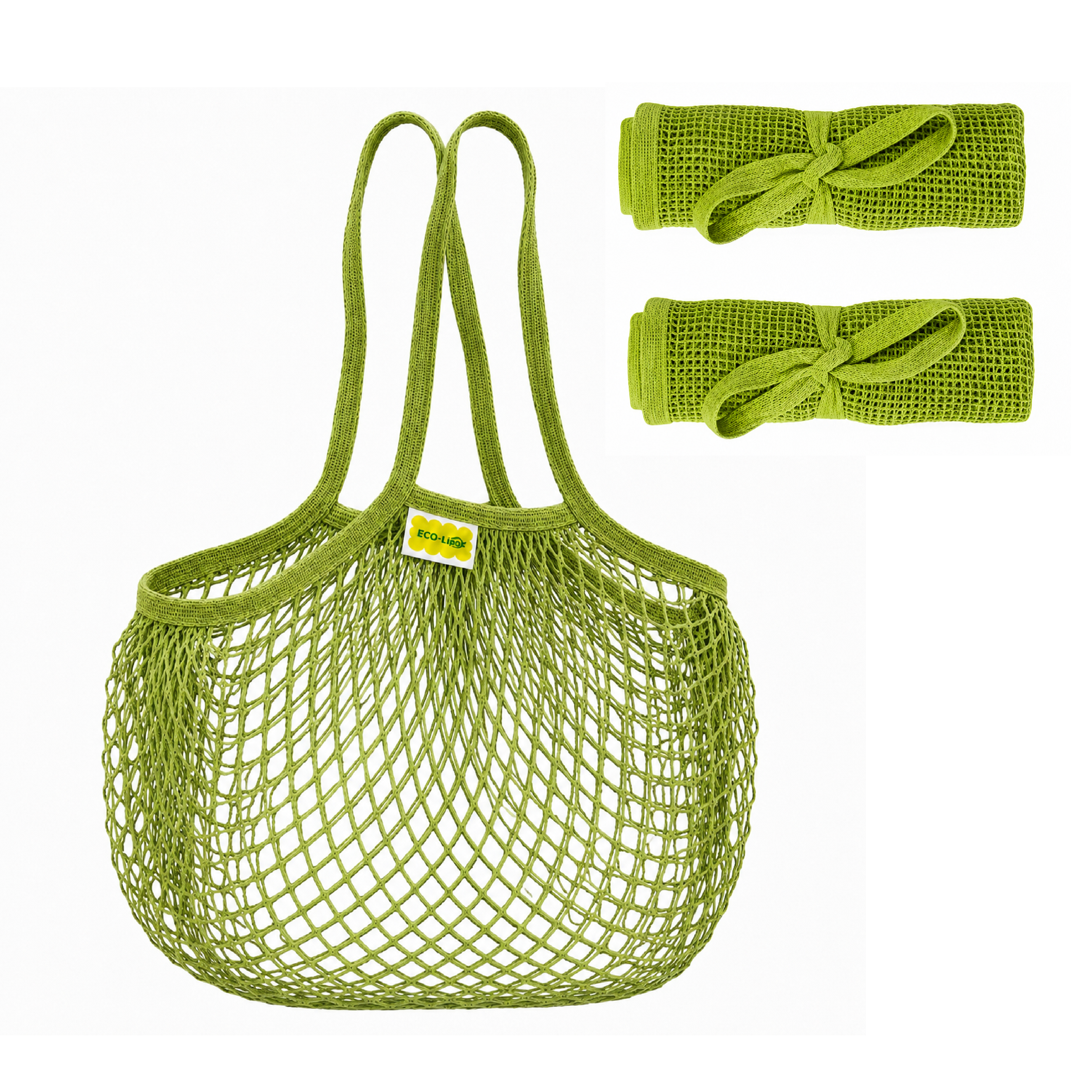 Mesh Grocery Bag Reusable Cotton Shopping Tote with Long Handles for Daily Outing, Shopping & Beach