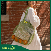 Mesh Grocery Bag Reusable Cotton Shopping Tote with Long Handles for Daily Outing, Shopping & Beach