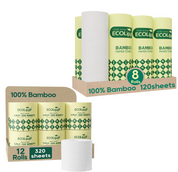 8 rollos de toallas de papel de bambú blancas de 2 capas para cocina | Suaves, sin pelusas y aptas para alimentos