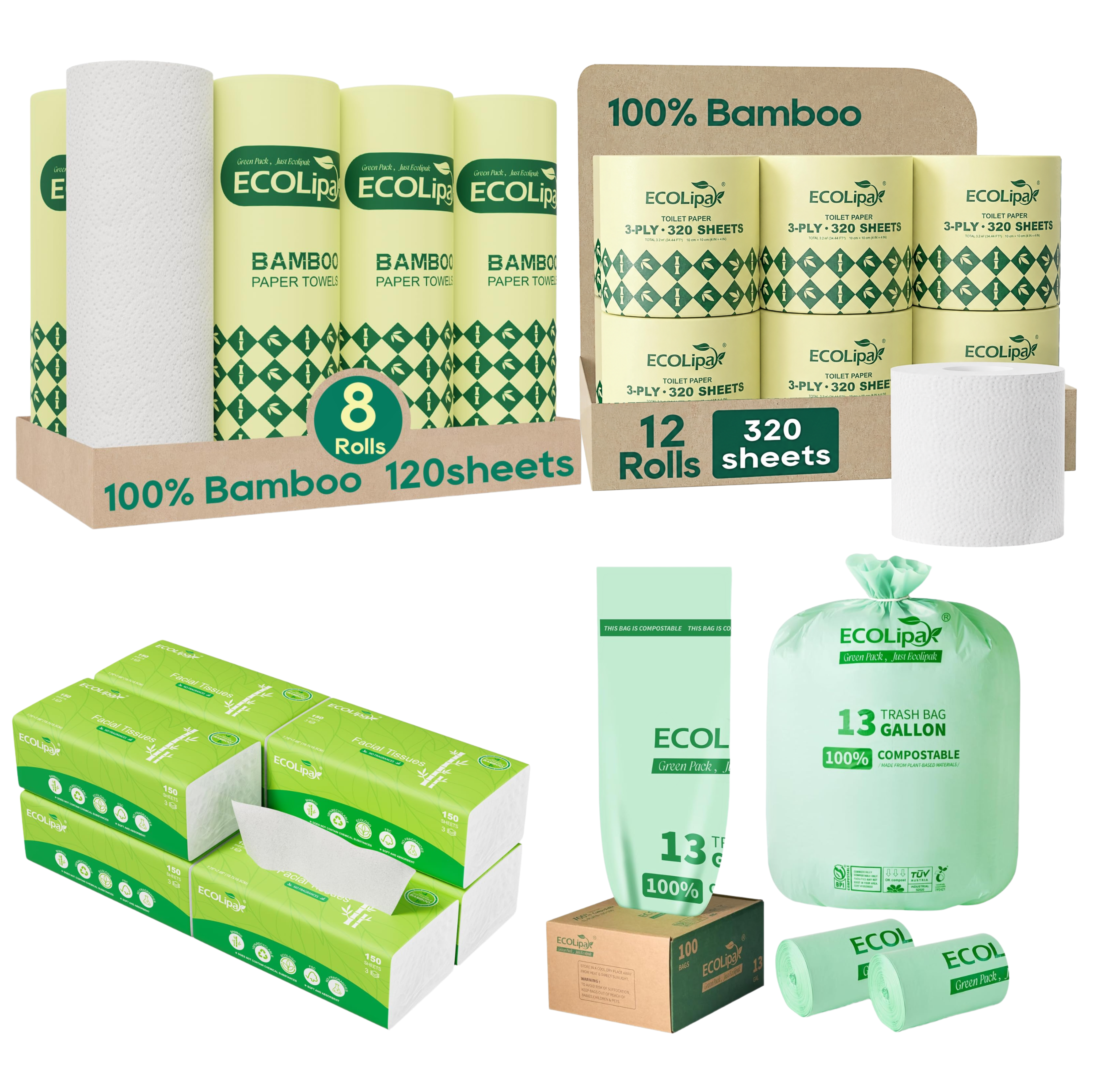 Eco-Friendly Home Essentials Set | Bamboo Paper & Compostable Trash Bags - ECO-Lipak