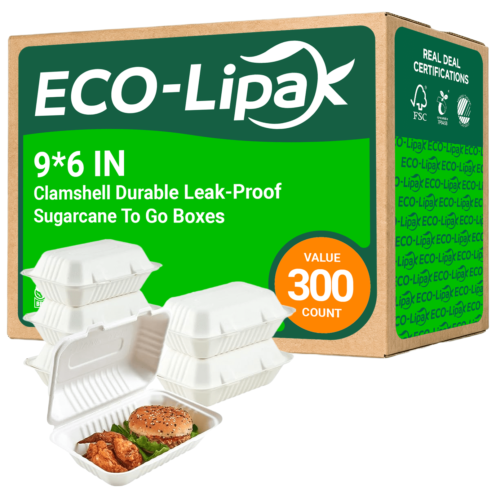 Clamshell Durable Leak - Proof Sugarcane To Go Boxes｜BPI Certified, BPA - Free - ECOlipak