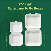 Clamshell Durable Leak - Proof Sugarcane To Go Boxes｜BPI Certified, BPA - Free - ECO - Lipak