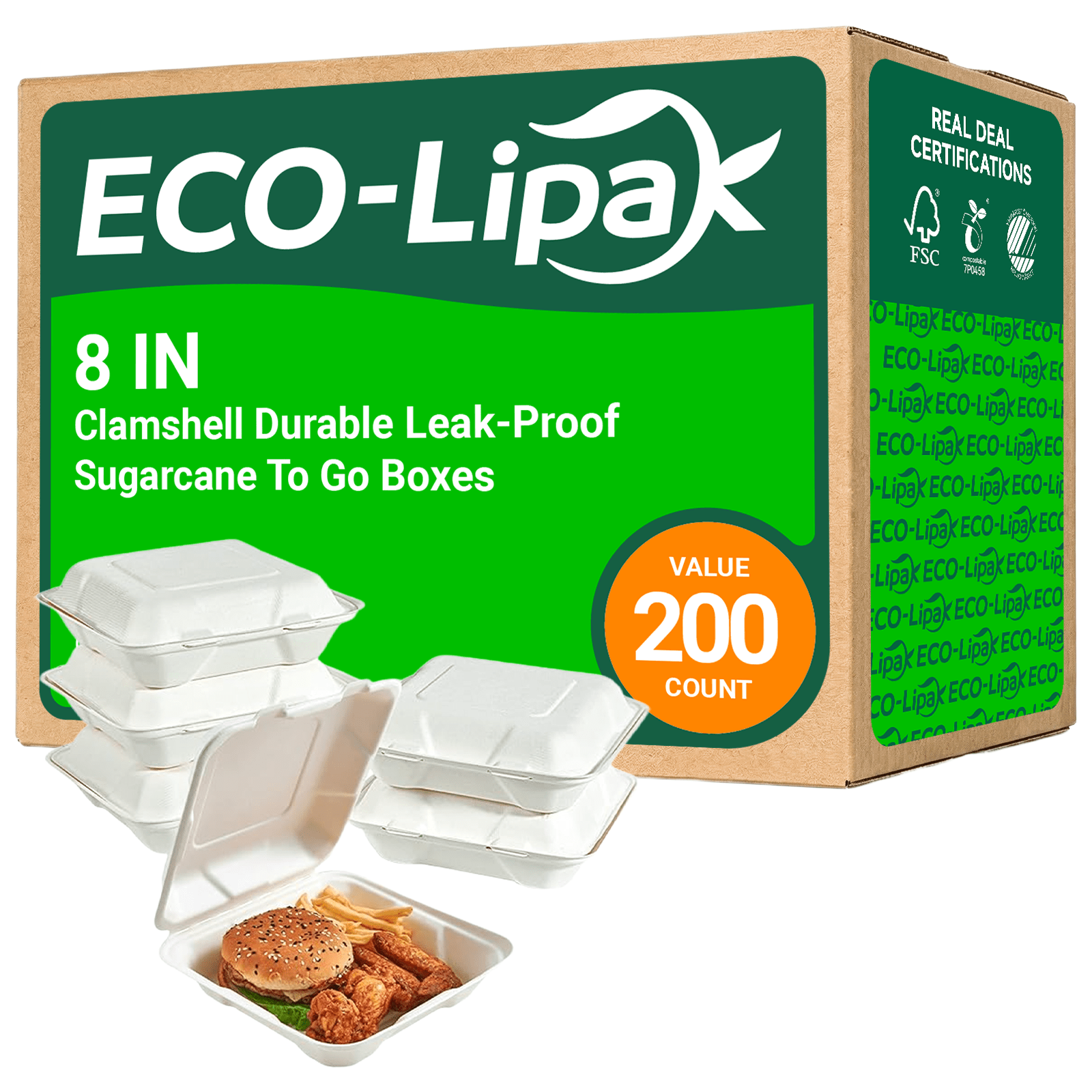 Clamshell Durable Leak - Proof Sugarcane To Go Boxes｜BPI Certified, BPA - Free - ECOlipak