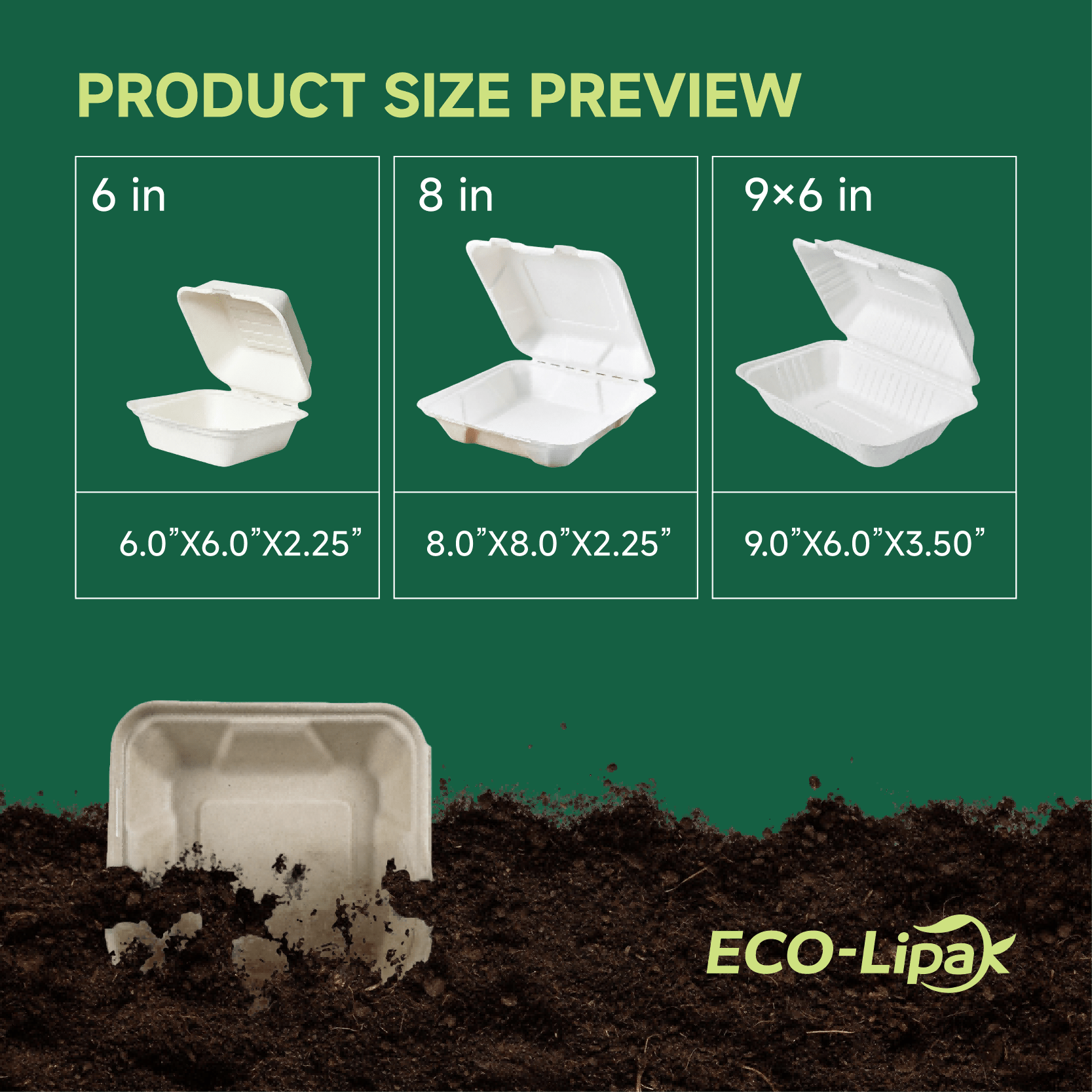Clamshell Durable Leak - Proof Sugarcane To Go Boxes｜BPI Certified, BPA - Free - ECO - Lipak