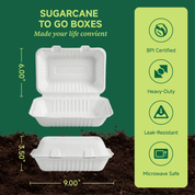 Clamshell Durable Leak - Proof Sugarcane To Go Boxes｜BPI Certified, BPA - Free - ECO - Lipak