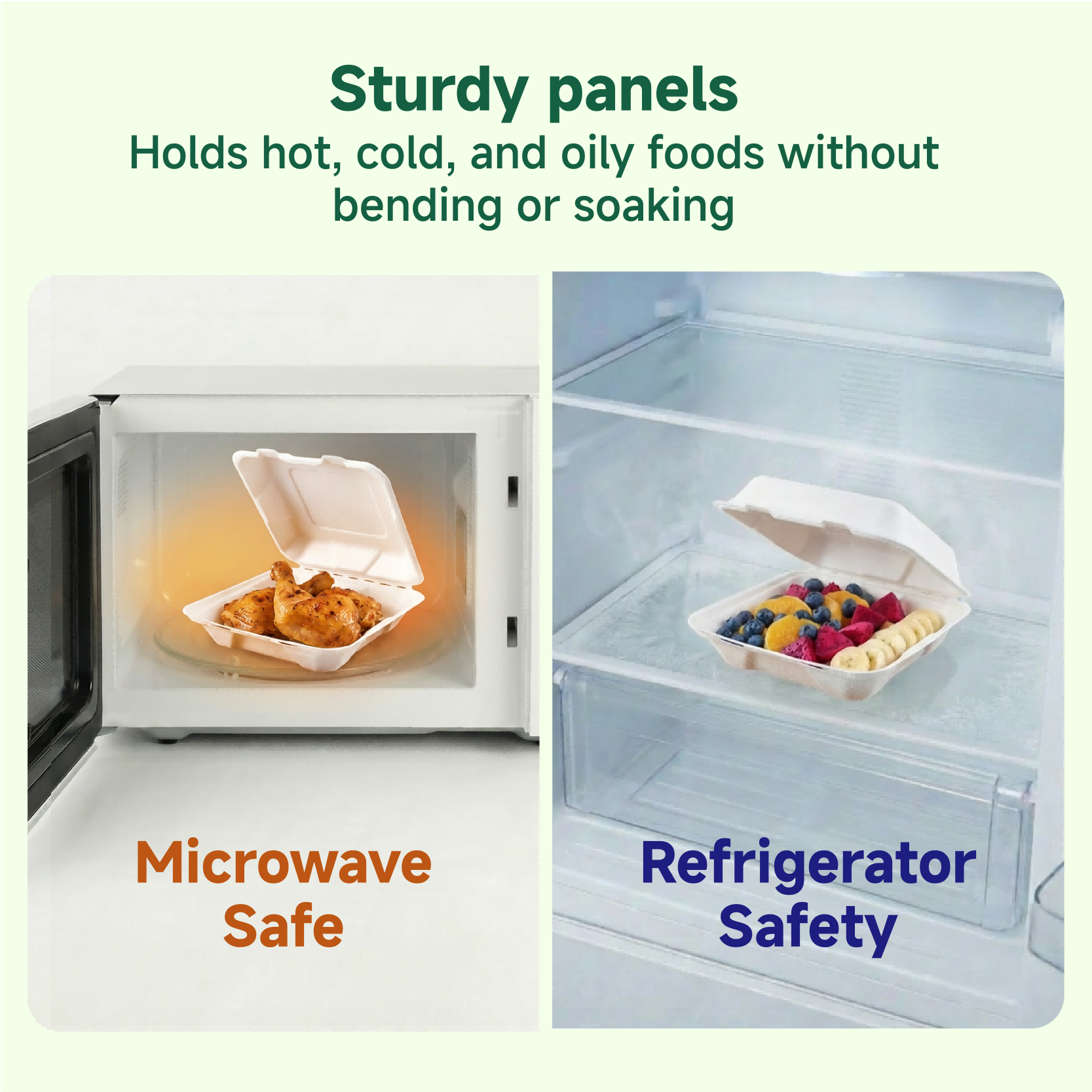 Clamshell Durable Leak - Proof Sugarcane To Go Boxes｜BPI Certified, BPA - Free - ECO - Lipak