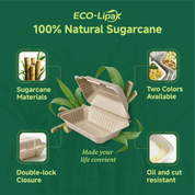 Clamshell Durable Leak - Proof Sugarcane To Go Boxes｜BPI Certified, BPA - Free - ECO - Lipak