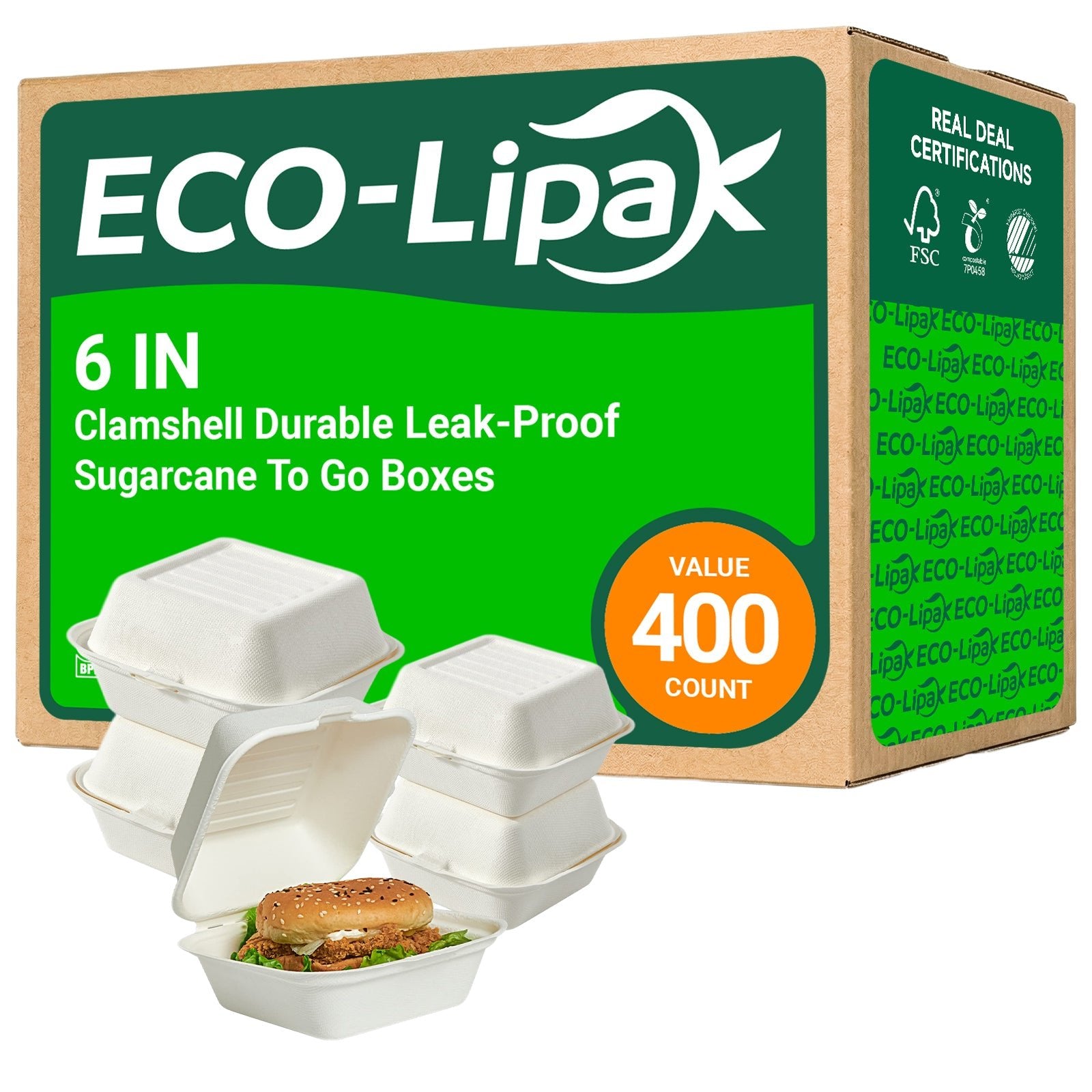 Clamshell Durable Leak - Proof Sugarcane To Go Boxes｜BPI Certified, BPA - Free - ECOlipak