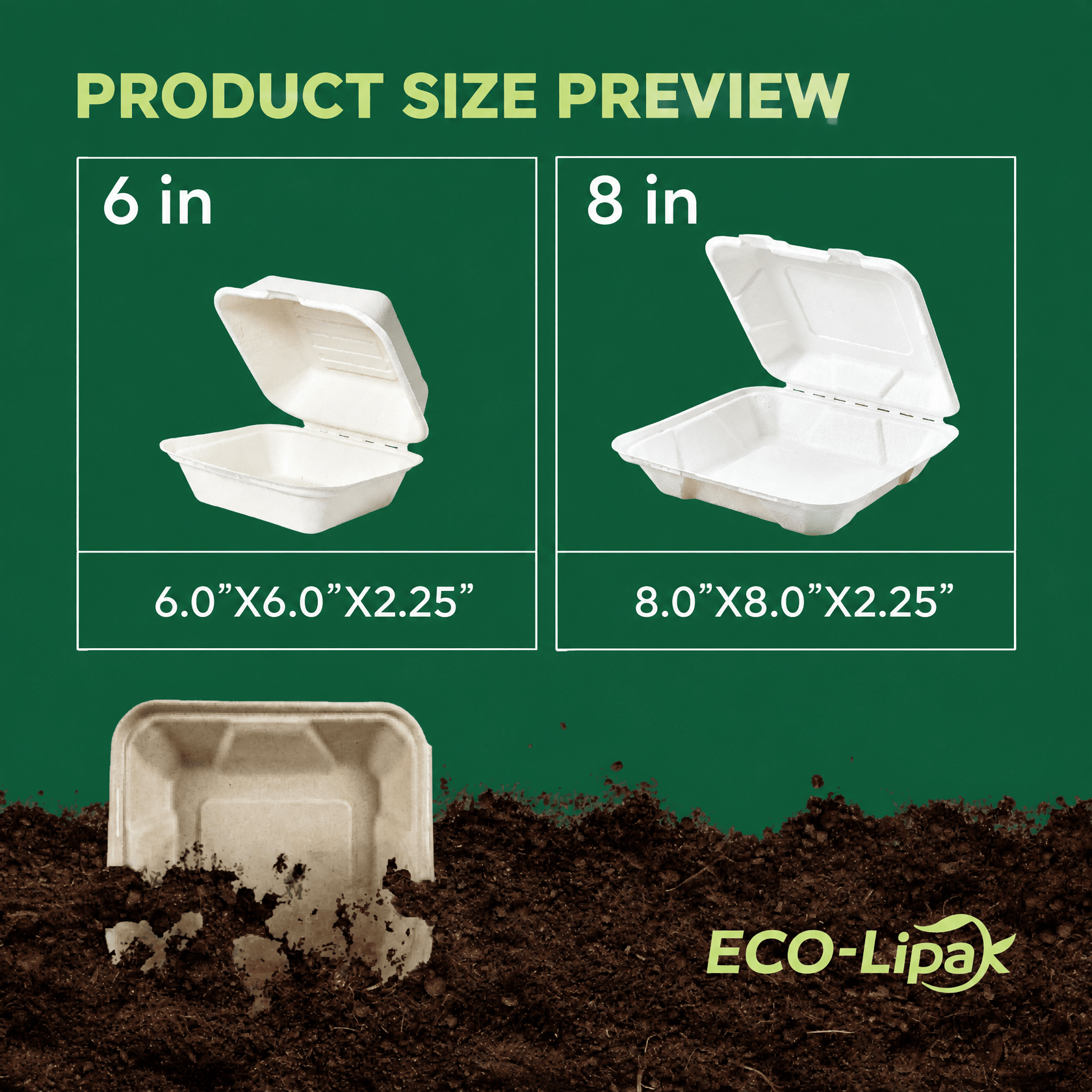 Clamshell Durable Leak-Proof Sugarcane To Go Boxes｜BPI Certified, PFAS-Free, BPA-Free - ECO-Lipak