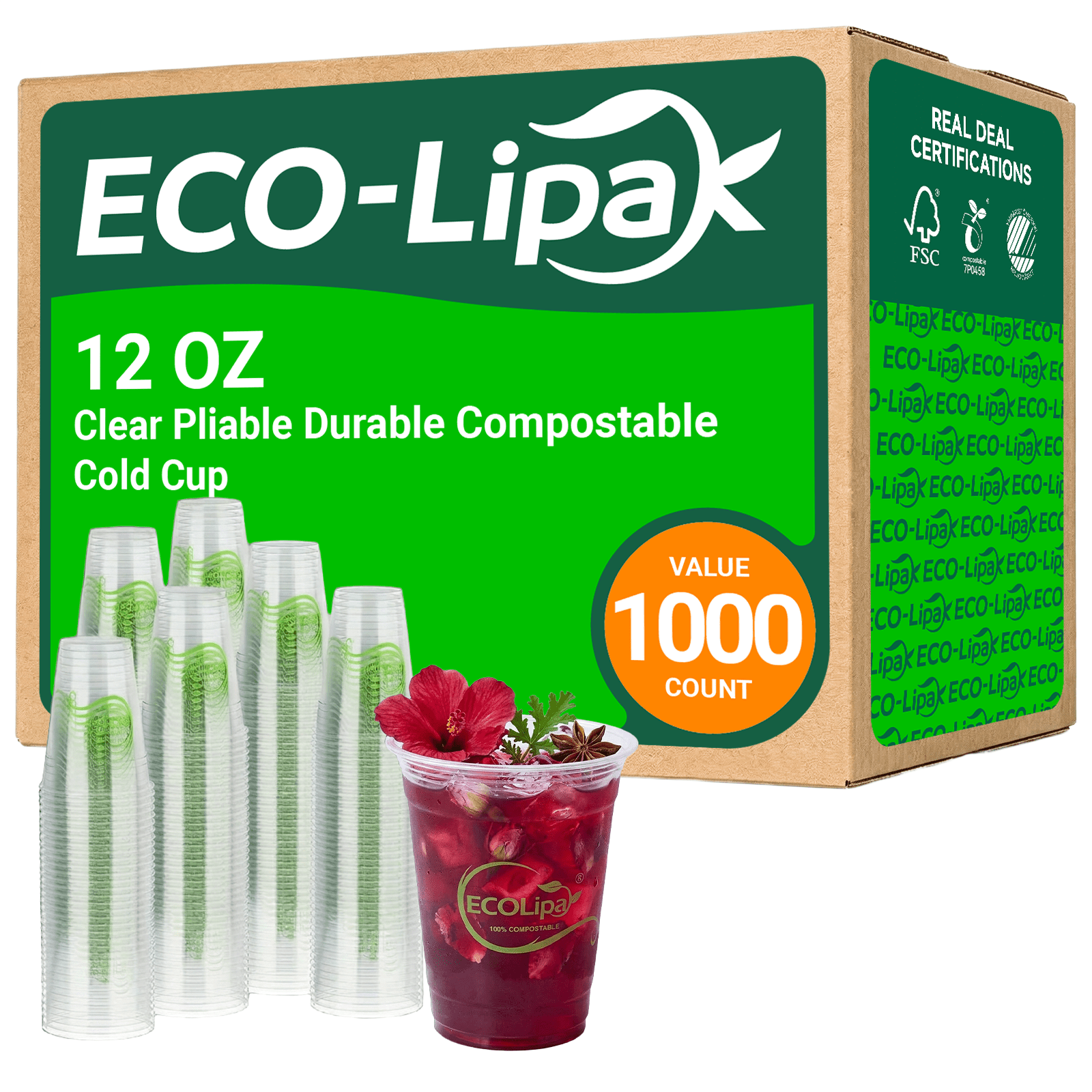 Clear Pliable Durable Compostable Cold Cup｜BPI Certified, PFAS - Free - ECOlipak