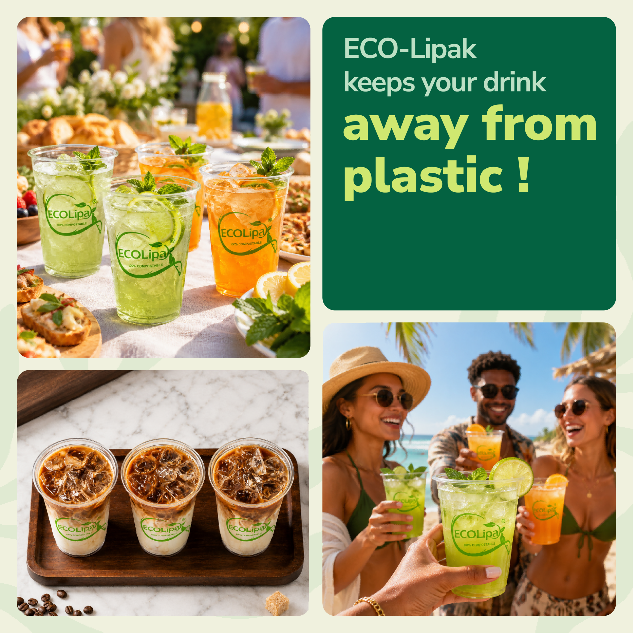 Clear Pliable Durable Compostable Cold Cup｜BPI Certified, PFAS - Free - ECO - Lipak
