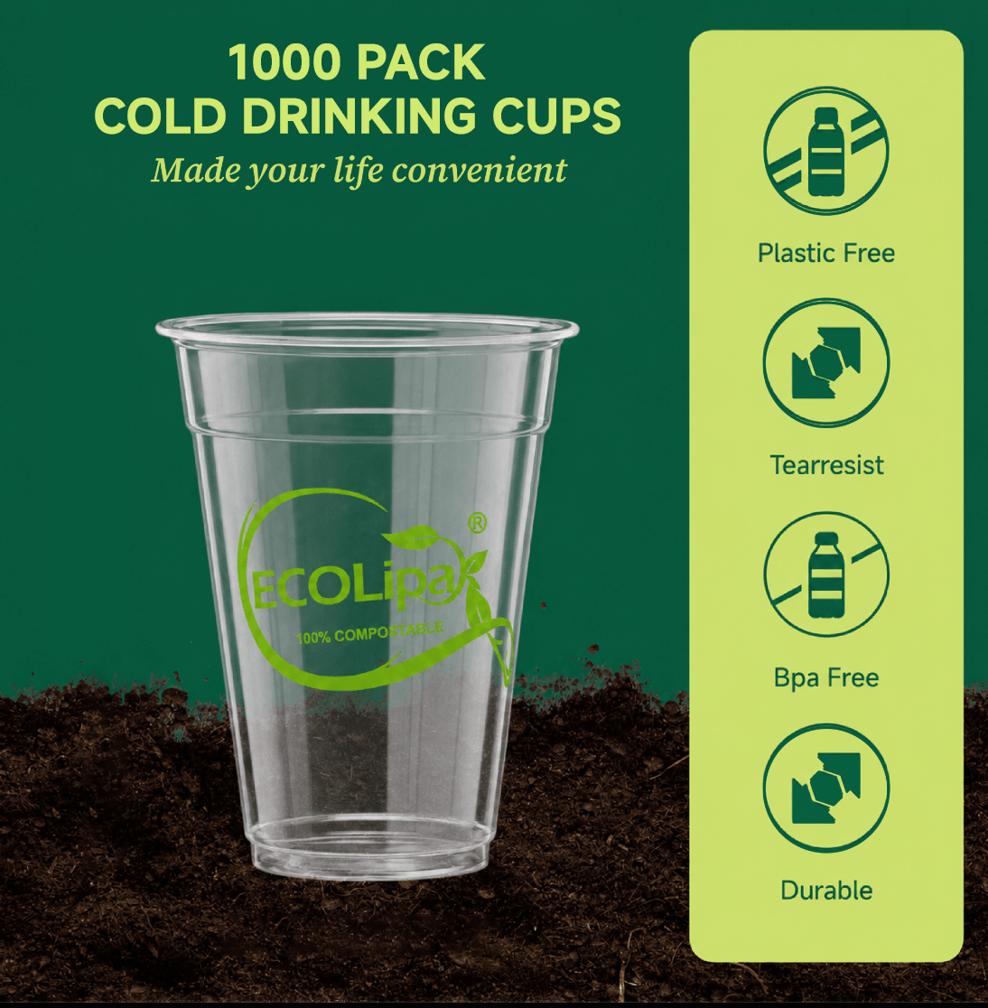 Clear Pliable Durable Compostable Cold Cup｜BPI Certified, PFAS-Free - ECO-Lipak