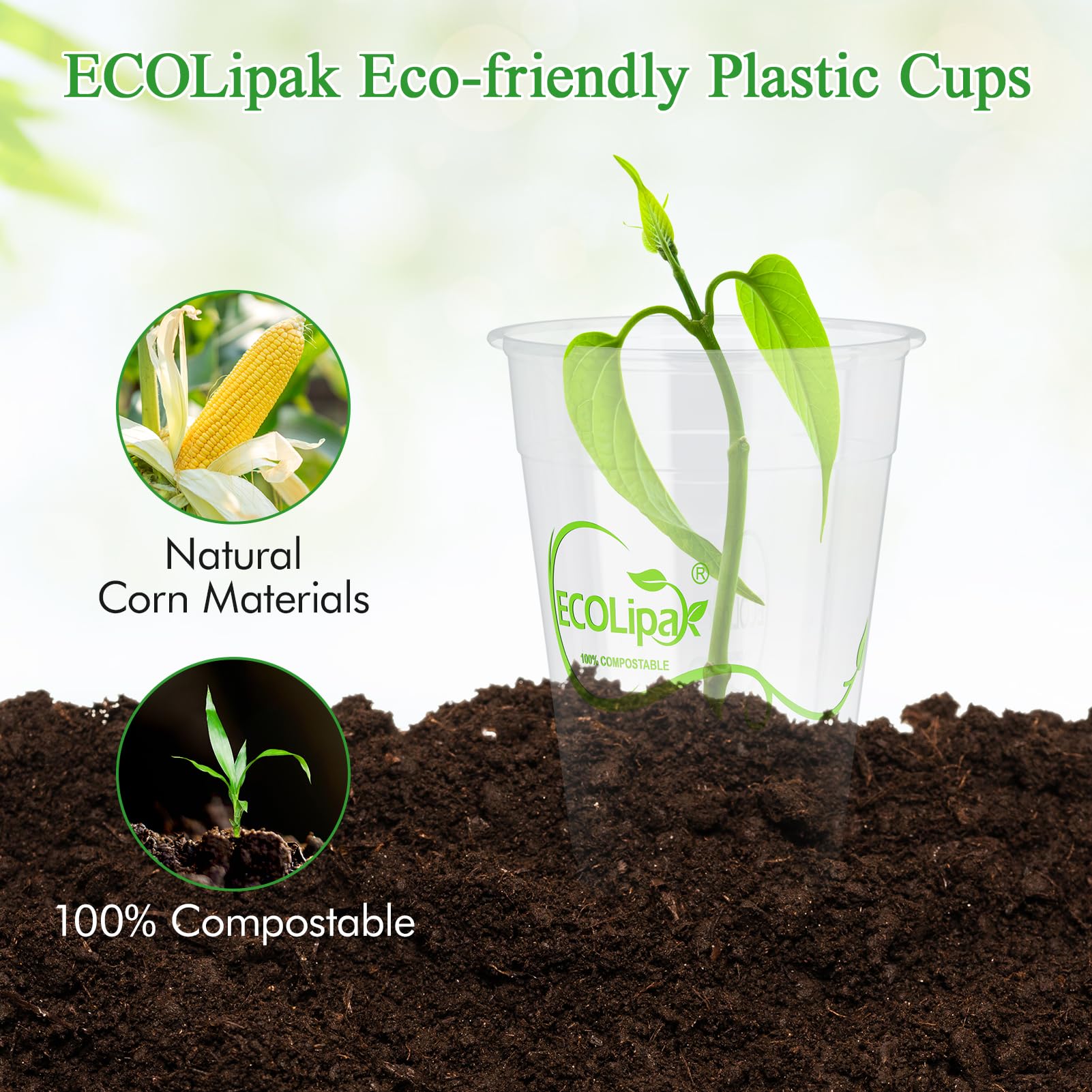 Clear Pliable Durable Compostable Cold Cup｜BPI Certified, PFAS - Free - ECOlipak