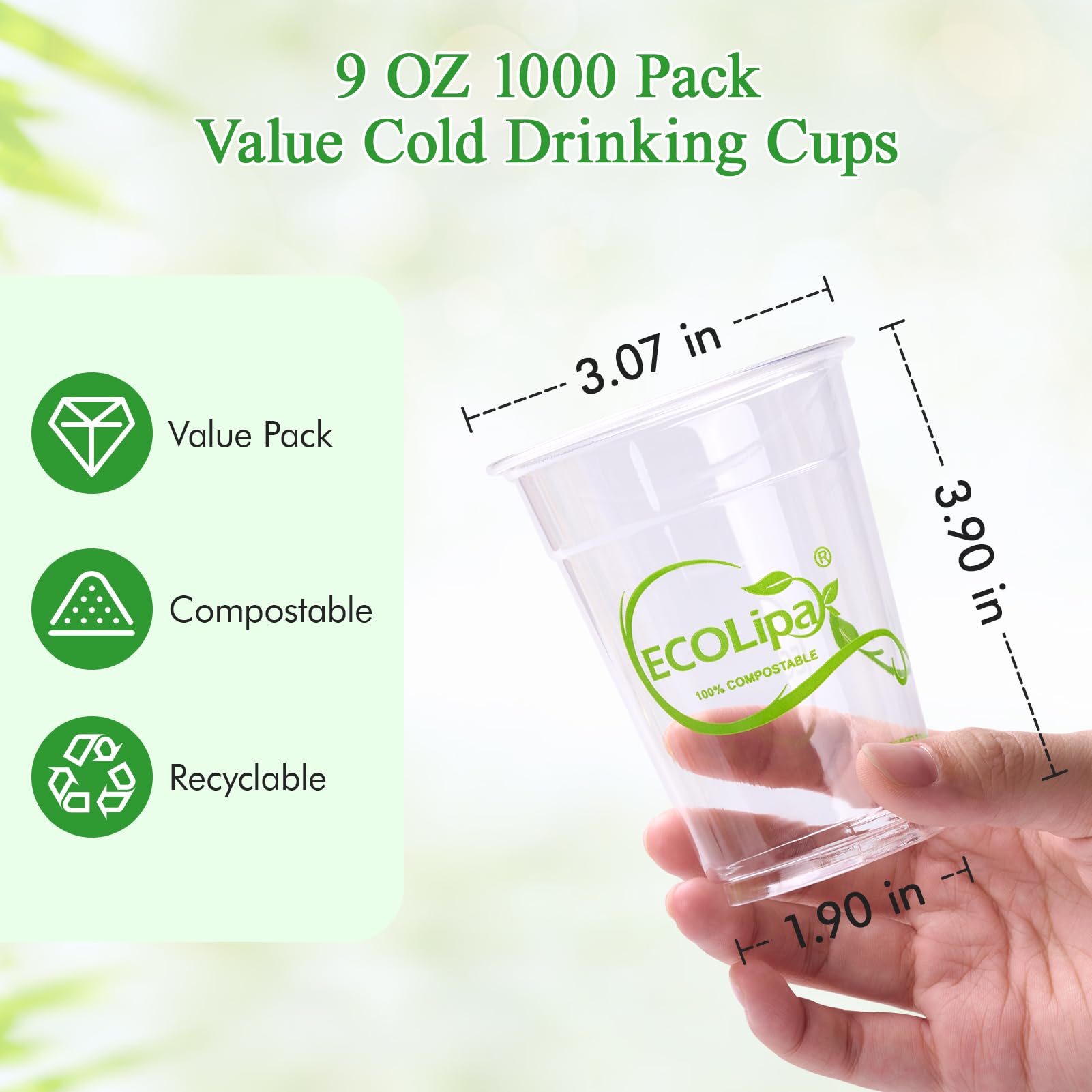 Clear Pliable Durable Compostable Cold Cup｜BPI Certified, PFAS - Free - ECOlipak