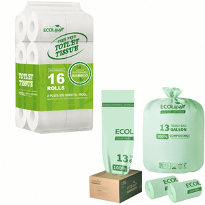Compostable Bathroom & Waste Essentials Set | 2-ply Bamboo Toilet Paper & 13 Gallon Trash Bags - ECO-Lipak