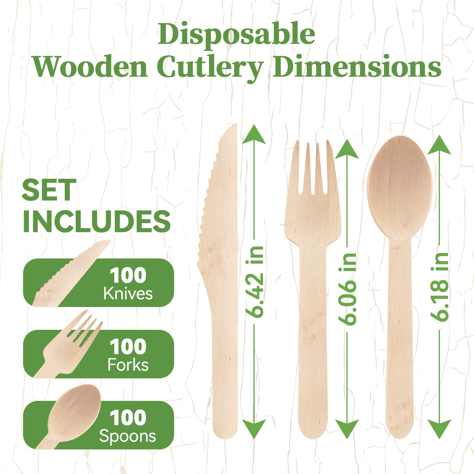 Compostable Splinter - Free Wooden Fork, Knife & Spoon Cutlery Set｜BPA - Free, Non - toxic - ECOlipak