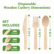 Compostable Splinter - Free Wooden Fork, Knife & Spoon Cutlery Set｜BPA - Free, Non - toxic - ECOlipak