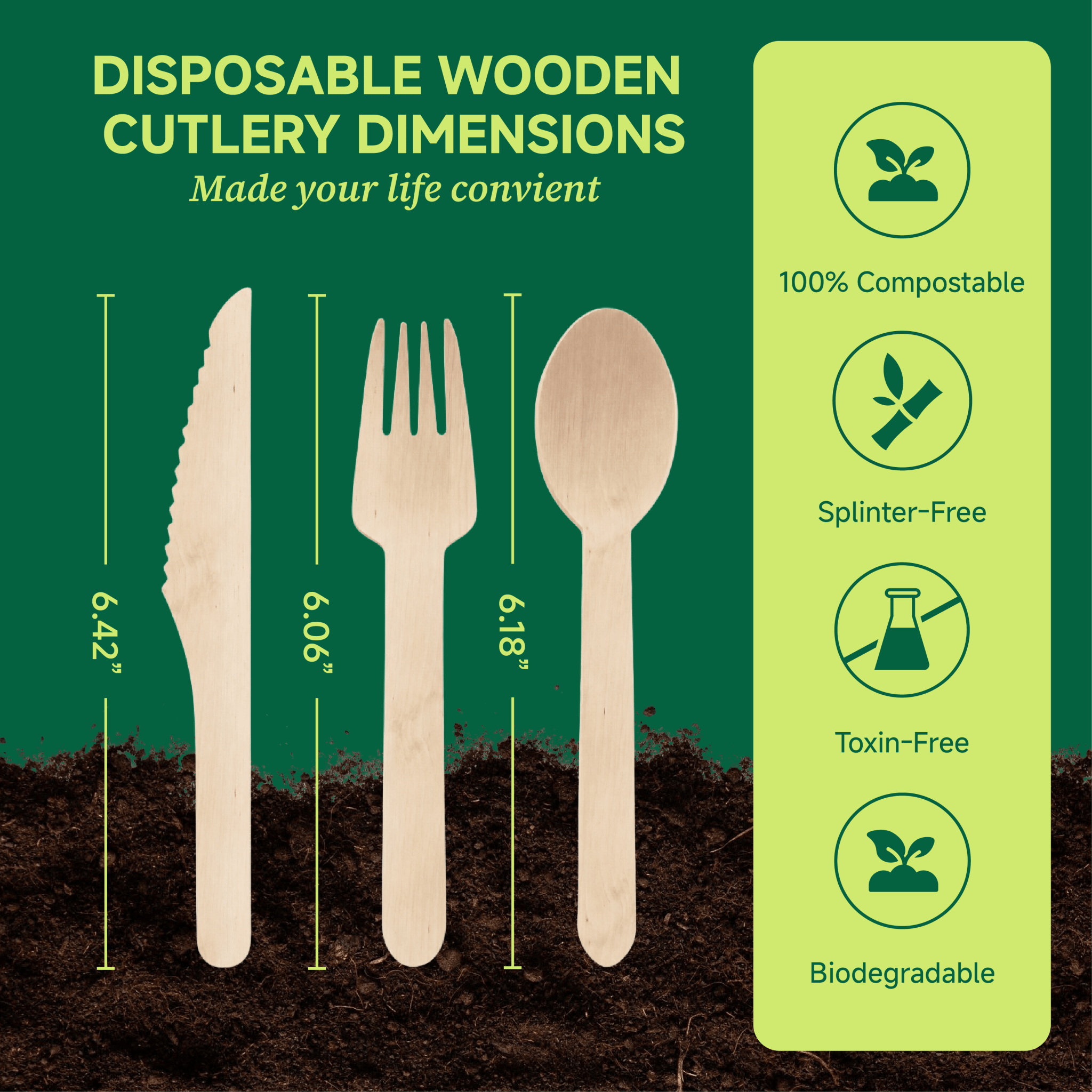 Compostable Splinter - Free Wooden Fork, Knife & Spoon Cutlery Set｜BPA - Free, Non - toxic - ECO - Lipak